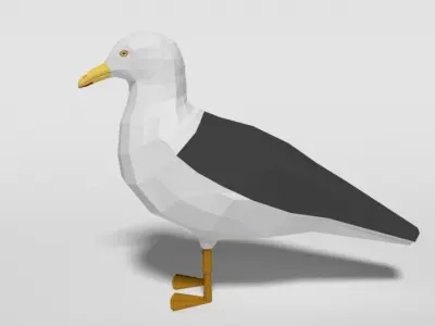 Low Poly Cartoon Seagull Low-poly 3D model