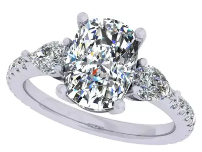 3Ct Cushion 3 Stone Ring 3D print model purchase