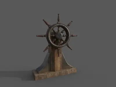 Steering wheel for a sea ship and a bell Wheel 3D model Low-poly 3D model get