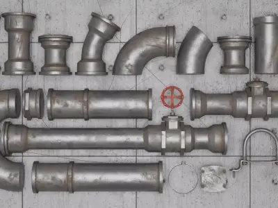 Game-Ready Modular Pipes Asset Low-poly 3D model