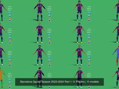 Barcelona Squad Season 2023-2024 Part 1 11 Players 3D Model Pack