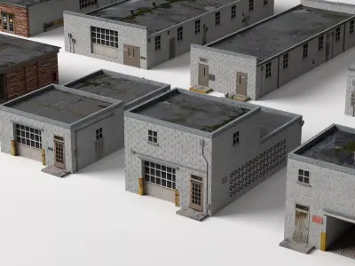 Industrial Warehouse Buildings Pack Low-poly 3D model