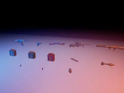 LowPoly Weapon Pack Gun Package Low-poly 3D model
