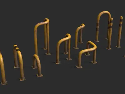 Yellow Dirty Fence Protector Pack Low-poly 3D model