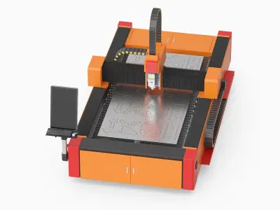 Laser Cutting Machine with Steel Detail Rigged 3D model