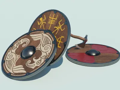 Viking Axe And Shield Low-poly 3D model purchase