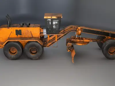 Old Generic Motor Grader Low-poly 3D model
