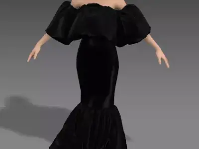 DRESS RUFFLED WIDE NECKLINE 3D model