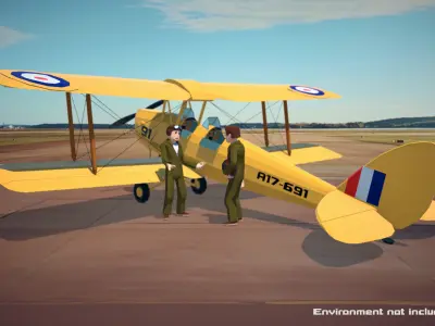 Tiger Moth - Low-poly Biplane with Pilot 3D model