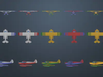 Low poly airplanes two military shelters Low-poly 3D model
