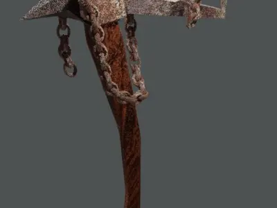Stylized ax with a rusty chain 3D model