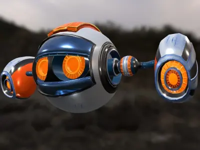 Robot Low poly 3D model futuristic spaceship flying in sky Low-poly 3D model
