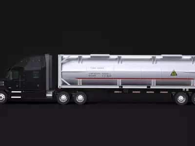 Semitruck and ISO Tank Trailer 3D model