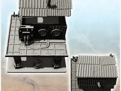 Post-apocalyptic building on two levels with supply pipes -4- 3D print model