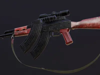 Ak 47 Low-poly 3D model 6