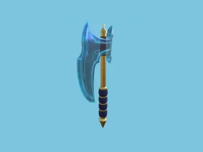 Medieval Battle Axe 03 Blue Transparent - Fantasy Weaponry Low-poly 3D model