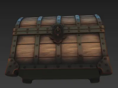 Old Wooden Chest - Pirate treasure chest with metal locks 3D model