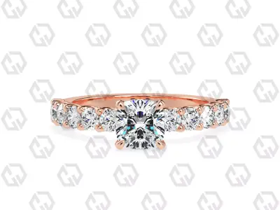 Ring 92 Cushion Shape prong set round on shank with Gems 3D print model