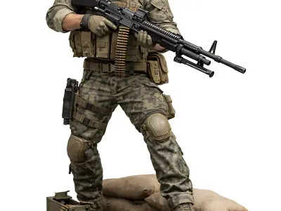 Soldier M60 Machine Gunner  Modern Military STL Miniature 3D print model