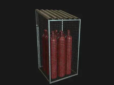 Low Poly PBR Gas Bottle with Storage Cage Low-poly 3D model