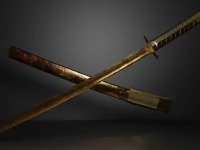 Golden Katana Low Poly Low-poly 3D model