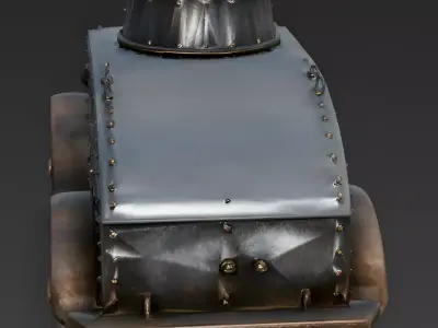 Realistic Armored Steampunk Car 3D Model Low-poly 3D model