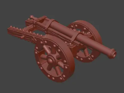 Stylized wheeled cannon figurine 3D print model