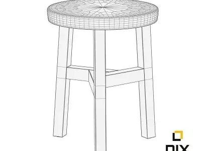 Tri Legged Wooden Foot Stool 3D model