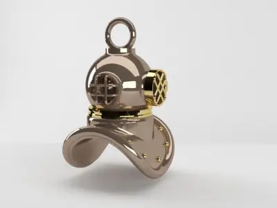 diver gold diving helmet 3D model