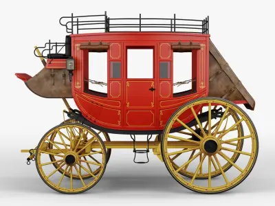 Stagecoach horse drawn carriage 3D model
