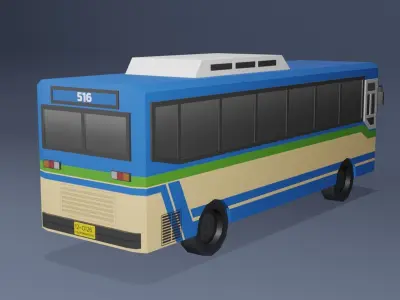 Blue Thai bus Low poly v01 Low-poly 3D model