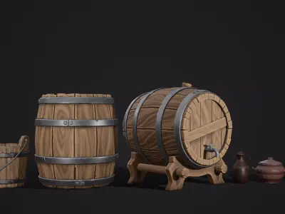 Stylized Medieval Tavern Set Low-poly 3D model