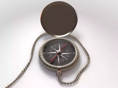 An intricate gold antique pocket watch attached to a chain 3D model