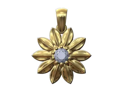 Ribbed diamond solitaire flower pendant charm 3D print model