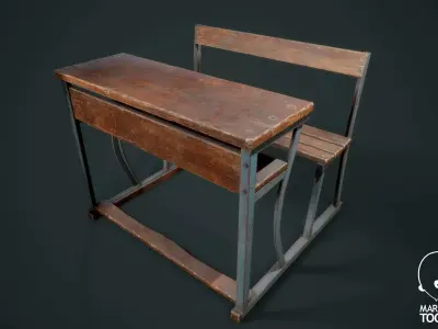  Wooden Bench Low-poly 3D model