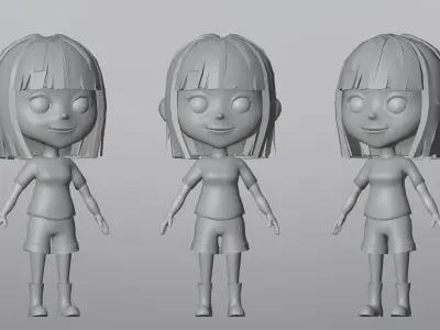 Cartoon Girl Character Low Poly 3D model