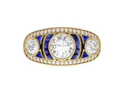 3 Stone Art Deco Ring 3D print model 2