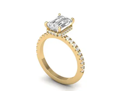 Wedding-Ring emerald cut diamond engagement ring  3D print model