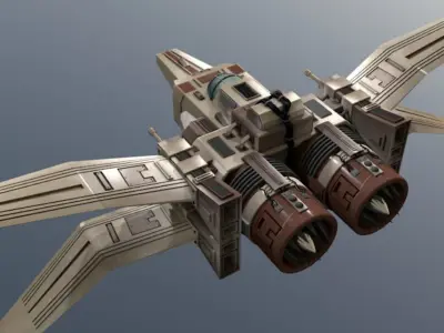 Spaceship 3D model fighter jet flying in sky 3D model