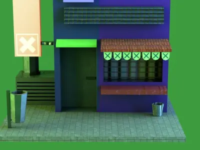 Cyberpunk Low poly building for mobile videogames Low-poly 3D model