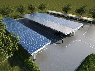 L-shaped solar panel carport - parking lot 3D model