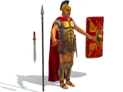 Greek Ancient Warrior Armor Shield Spear Sword Low-poly 3D model