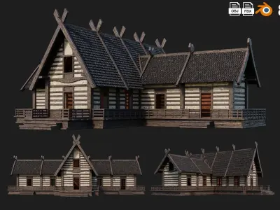 4 Old Medieval Building House 4K Tex GameReady 85 to 88 Low-poly 3D model
