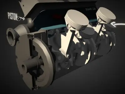 Engine components with animation  3D model