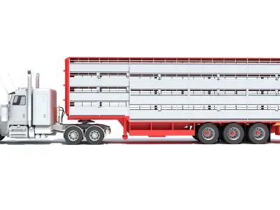 Animal Transporter Semi Truck and Trailer 3D model