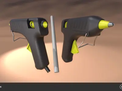 Hot Glue Gun Set Low-poly 3D model