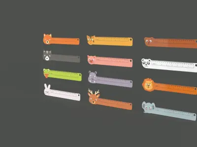 Ruler With Animal Adorable Pack 01 Low-poly 3D model