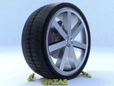 ORTAS CAR RIM 1 GAME READY RIM TIRE AND BRAKE DISC 3D model