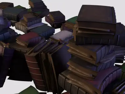 Cartoon Book Set Spell Book Scene  for Animation and Game Low-poly 3D model
