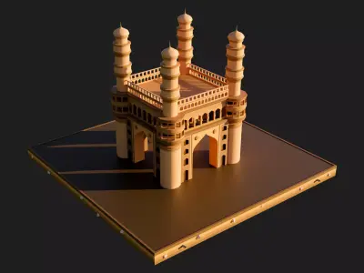 Low-Poly Charminar 3D model temple in hyderabad Low-poly 3D model